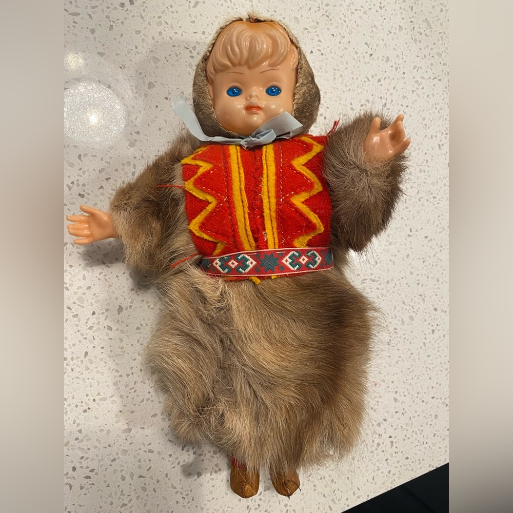Vintage Eskimo / Inuit handmade doll with real fur outfit